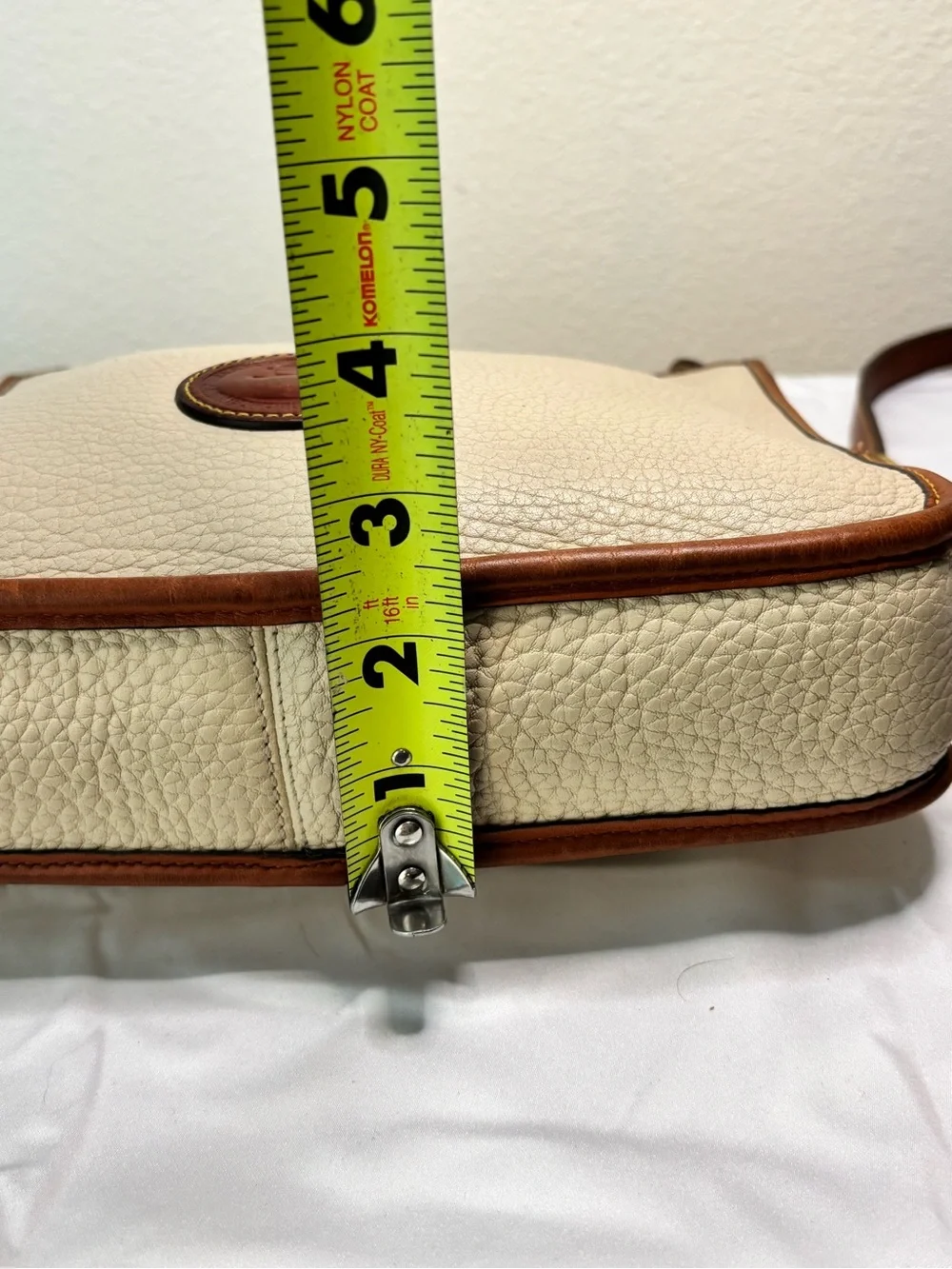 Vintage Dooney & Bourke Suede Interior Cream and Brown Pebble Leather Crossbody